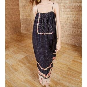 ULLA JOHNSON Nara Folk Embroidered Shibori Patchwork Midi Shift‎ Dress Size 2
